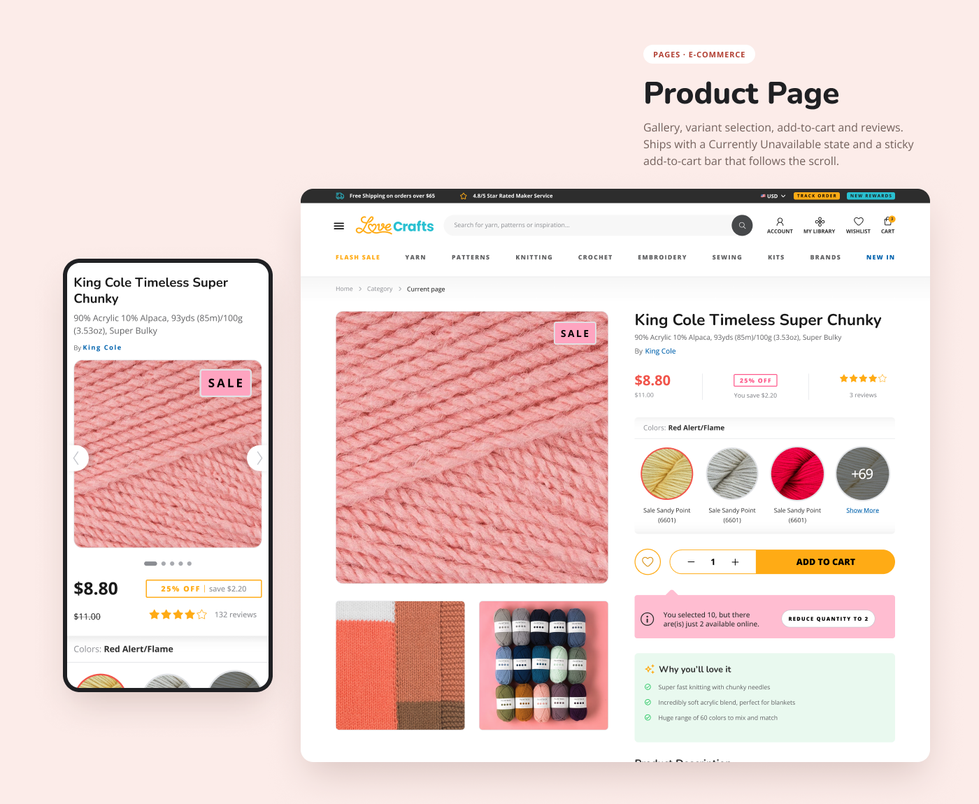 LoveCrafts responsive product page designs